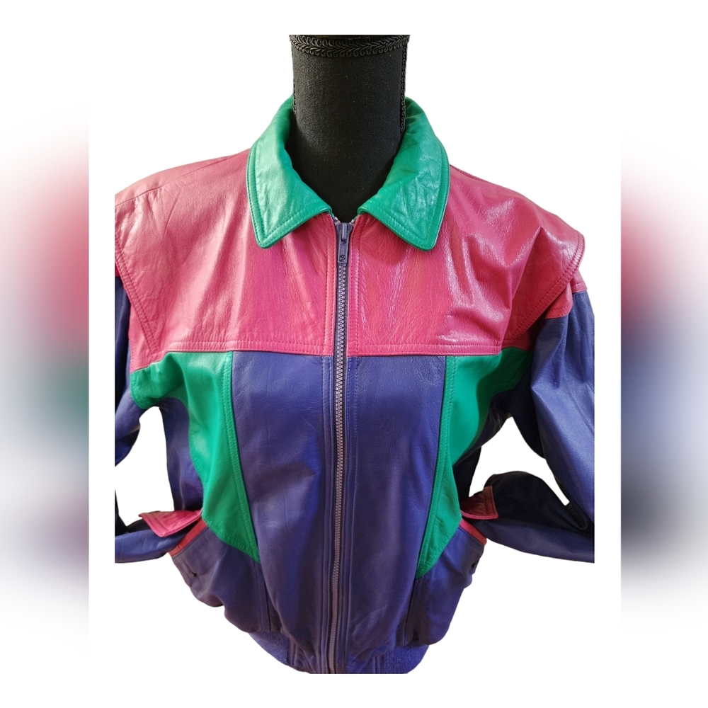 Vintage Colorblock 100% Genuine Leather Jacket